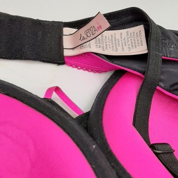 La Senza Bra 38DD Black and Magenta Lace Accents Criss Cross Front Push Up - Picture 5 of 6